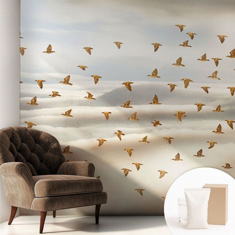 Papier peint intissé décoratif pour salon chambre et cuisine Facile à poser avec colle Oiseaux en vol 250x250 cm (1/5)