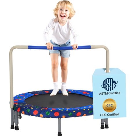 Mini trampoline pliable pour enfant, 955 x 750 mm, fitness rebounder pour tout-petits avec poignée, cadeau d'anniversaire pour enfants de 3 ans et plus, garçons et filles pour s'amuser, bleu (1/5)