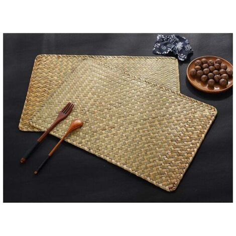 Set of 4 Natural Seagrass Placemats, 43 x 30 cm, Rectangular Rattan Placemats, Woven Wicker Placemats for Dinner/Coffee Table-RAPANDA (1/4)