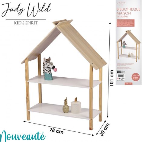 Étagère Bibliothèque Maison Bois et Blanc Chambre Enfant - 78x30x101cm (1/4)