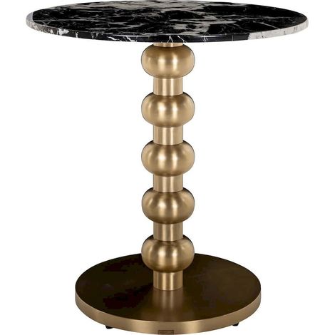 Table bistrot ronde effet marbre noir et pied doré design - noir marbre et doré élégant