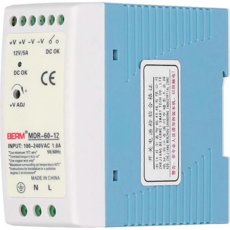 BERM Schaltnetzteil mit ultradünner Schiene und ABS-Gehäuse, Modell MDR-60-12, 60 W/12 V/5 A