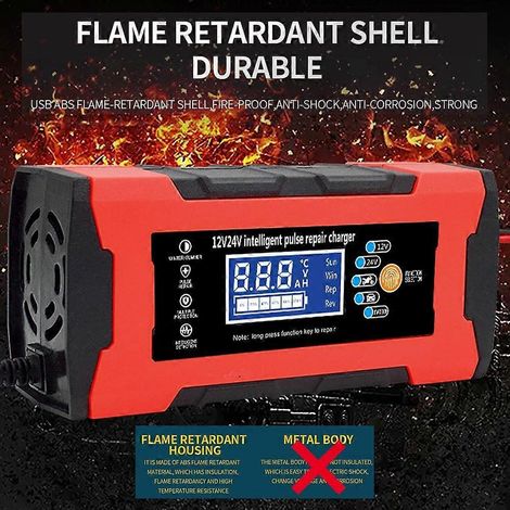 Intelligentes Reparaturladegerät (12 V/24 V, 180 W) mit LCD-Display, Mehrfachschutz und flammhemmendem Gehäuse