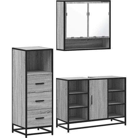 Maison Exclusive - 3-tlg. Badmöbel-Set Grau Sonoma Holzwerkstoff