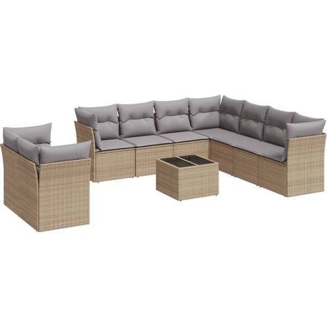 Maison Exclusive - Set Divano da Giardino 10 pz con Cuscini Beige in Polyrattan (1/3)