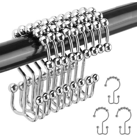 Crochets de rideau de douche en acier inoxydable, crochets doubles, 12 pièces, argent (1/5)