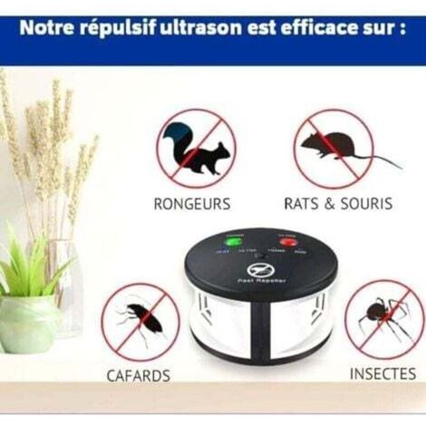 Répulsif ultrason 360° anti rats, souris, rongeurs, cafards et insectes. Fréquences variables puissantes, une portée de 550 m2. Solution Écologique Efficace anti-nuisibles sans produits, (1/4)