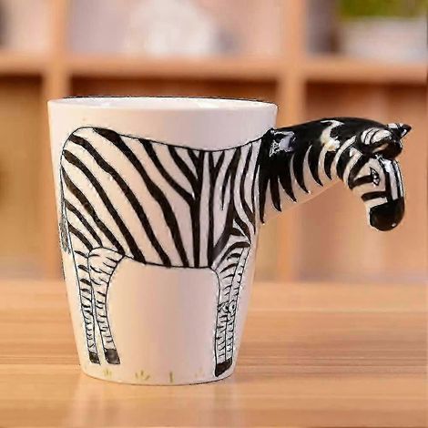 Mug en céramique, motif zèbre 3D peint à la main, isotherme, compatible lave-vaisselle, prise en main facile, pour café, thé ou lait, cadeau idéal, pour la maison ou le bureau. (1/5)