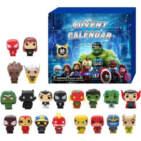 Calendrier de l'Avent 2024, 24 figurines de héros, jouets de Noël pour patienter jusqu'à Noël, calendrier de 24 jours, cadeaux pour enfants, garçons et filles (1/4)