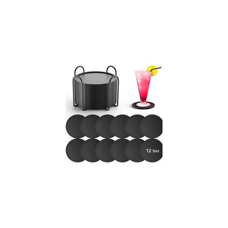 12 tapis antidérapants en silicone avec support — Noir — 10 x 0,3 cm — (1/5)