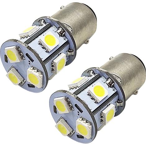 Lot de 2 ampoules LED BA15D super lumineuses Blanc 6000 K 6–30 V 5050 9SMD LED pour feux de marche arrière, clignotants, feux arrières