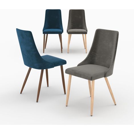 Pack de 4 sillas Vinni en terciopelo gris y azul (1/4)