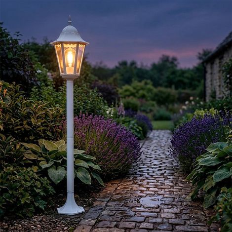 Etc-Shop – Lampadaire d'extérieur LED blanc chaud – Aluminium et verre – 11W 1055lm – Protection IP44 – Dimensions 23,5 x 120 cm (1/3)