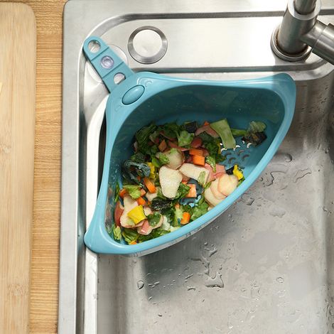 Égouttoir d'évier triangulaire bleu, panier de rangement pour cuisine, filtre à déchets, passoire à légumes, support de séchage. (1/5)