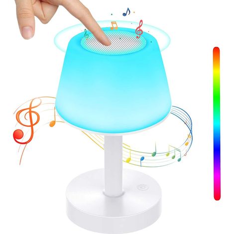 QAZQA Veilleuse LED, avec Enceinte Bluetooth, Lampe de Chevet Contrôle Tactile et USB Rechargeable et Changement de Couleurs RGB avec Dimmable Lampe de Table pour La Chambre et Le Salon (1/5)