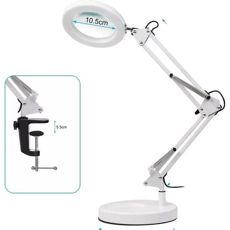 Vergrößerungstischlampe, 10-fache Vergrößerung, dimmbares LED-Licht, Elfenbein (1/2)