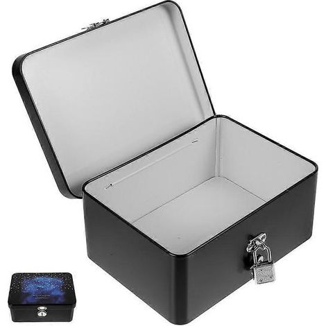 Boîte de rangement en fer-blanc bleu avec cadenas pour ranger et organiser vos bijoux en toute sécurité à la maison ou au bureau. (1/5)