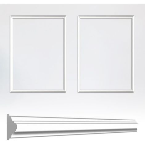 Set of 2 Pre-Cut Wall Shape, 40 x 50 cm Stucco Moulding Wall Moulding Trim Kit, Wall Strips Self-Adhesive for Living Room and Bedroom Interior Decoration, White (1/5)