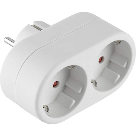 Adaptateur, 2 prises frontales, prise européenne, 2 prises de terre, blanc (1/5)