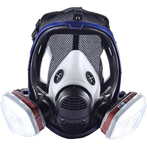 Masque à gaz avec double cartouche filtrante N°7 - Protection chimique, biologique et vapeur - Haute visibilité