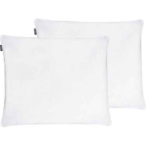 Set of 2 Bed Pillow White Cotton Duck Down and Feathers 50 x 60 cm High Medium Soft FELDBERG (1/5)