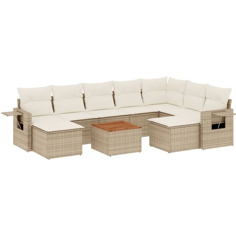 Maison Exclusive - 10-tlg. Garten-Sofagarnitur mit Kissen Beige P (1/5)