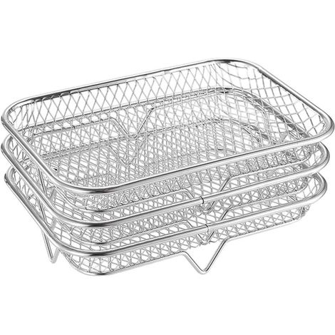 19,5 x 13,4 cm, acier inoxydable 304 Panier Airfryer, étagère empilable, support de repos de steak amovible à 3 couches, multicouche pour déshydratation, grillades et aliments croustillants (1/5)