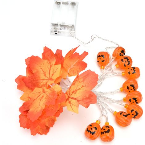 20 guirlandes lumineuses LED Halloween en forme de feuilles et citrouilles, décoration de fête intérieure pour maison et festival