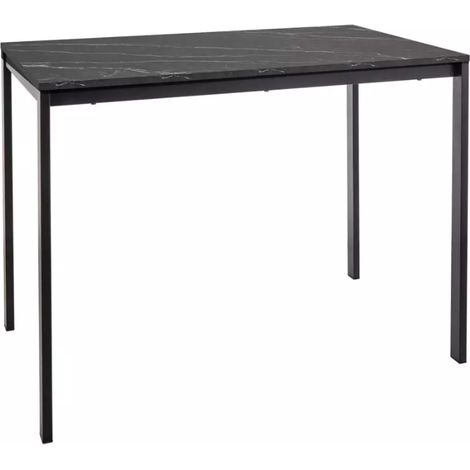 Table rectangulaire 100 cm avec plateau stratifié noir effet marbre pieds noir LANDRY (1/3)