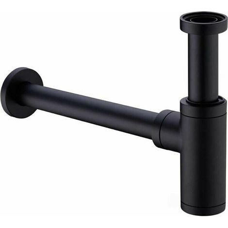 Siphon Lavabo - En Laiton Massif - Tube D'extension 200 mm - Raccord 1 1/4 Pouces (32 mm) Réglable - Anti-odeur Anti-fuite - Noir Mat - 1 Pièce (1/5)