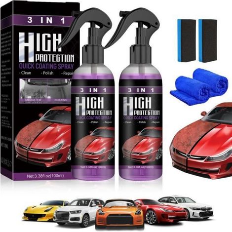Lot de 2 sprays de polissage pour voiture - Haute protection 3 en 1 - Spray de revêtement de voiture - Nano anti-rayures (1/3)