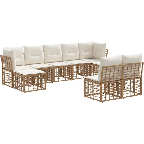 Set di divani da esterno Naturale e Bianco Crema Poliestere vidaXL