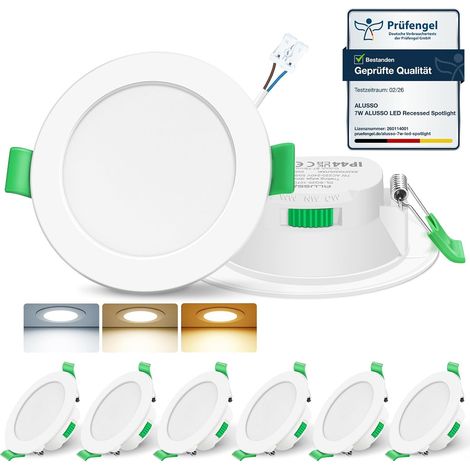 Spot LED Encastrable 7W 230V Dimmable, 3000K 4000K 6500K Couleur Réglable Spot Salle de Bain IP65, Extra Plat 29mm Spot Plafond, Lot de 6, Rond Blanc (1/5)