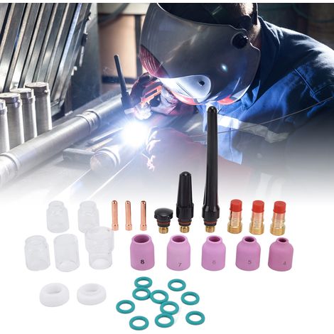 Torche de soudage TIG 31 pièces, lentille à gaz courte et épaisse, kit de buse en verre résistant à la chaleur compatible avec WP-17/18/26 (1/5)