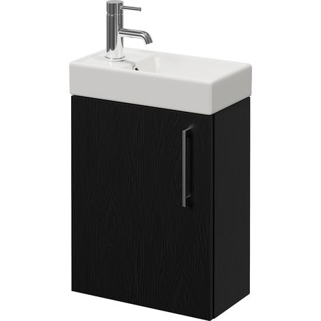 Napoli Cube Nero Oak 400mm Wall Mounted Single Door Vanity Unit with Align Basin - 400mm - Chrome 160mm Handle