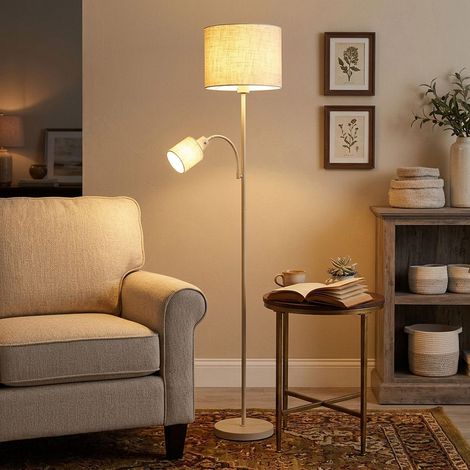 Stehleuchte Stehlampe Textil Wohnzimmerlampe Lesearm verstellbar Beige H 165 cm (1/5)