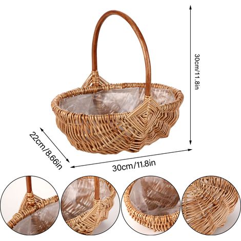 Natürlicher Blumenkorb mit Henkel – Holz – Groß (30 x 22 x 30 cm) – Festliche Blumendekoration und Geschenkidee – Vielseitig verwendbar, handgefertigt (1/4)