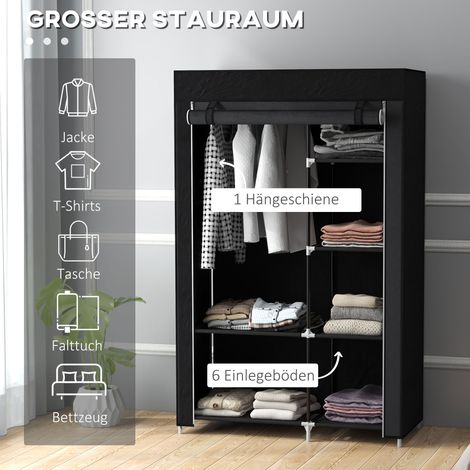 Armoire de rangement en tissu noir avec 6 étagères et 1 penderie (1/4)