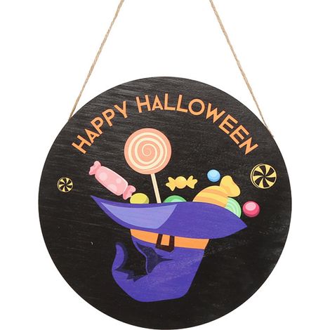Panneau De Porte Halloween - Ronde En Bois - 30 Cm - Décor De Porte Et Mur - Pour Fête À Thème - 1 Pièce
