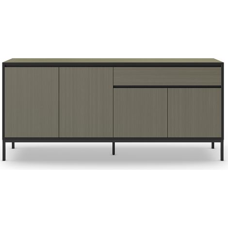 Buffet, commode basse avec 4 portes et 1 tiroir aspect bois coloris Vert foncé et pieds en métal noir - Longueur 180 x Profondeur 40 x Hauteur 80 cm (1/5)