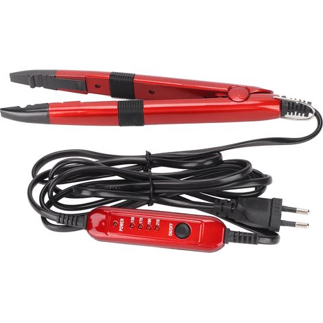 Fer à lisser pour extensions de cheveux ergonomique, professionnel et durable, avec régulateur de température, connecteur rouge et prise européenne 220-240 V. (1/5)
