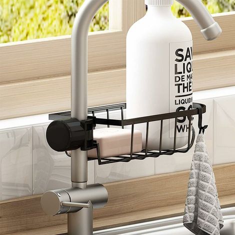 Porte-éponge pour robinet, support de rangement pour éponges, utilisé pour ranger les éponges, les grattoirs ou les torchons (petite taille) (1/4)