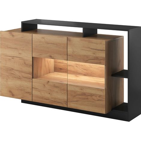 Buffet 3 portes et 3 niches avec LEDs - Coloris : Naturel et anthracite - IDESIA (1/4)