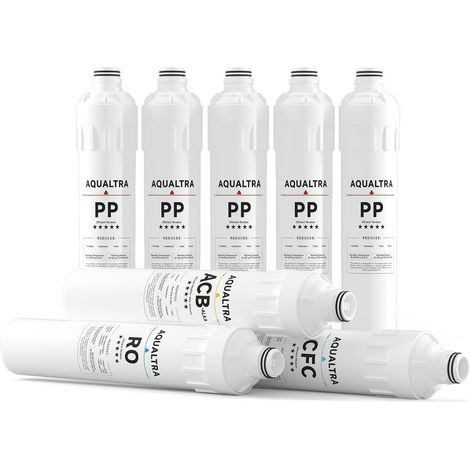 Kit de 8 filtres de remplacement pour système d'osmose inverse sous évier USF-4RF-100, pack de 8 filtres : 5 PP + 1 CFC + 1 RO + 1 ACB-ALKA (1/5)