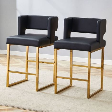 Chaise Scandinave 2 pièces style nordique noir design carré pieds en métal doré léger et confortable répond à des besoins variés (1/5)
