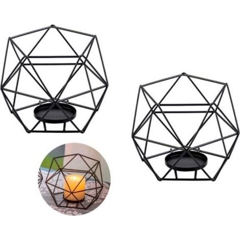 Schwarzer Kerzenhalter – Teelichthalter – 2 Stück – Geometrisch – 11,5 x 10 cm – Schick (1/4)