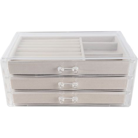 Boîte à bijoux en acrylique beige avec séparateurs et tiroirs, rangement élégant pour colliers et boucles d'oreilles (1/4)