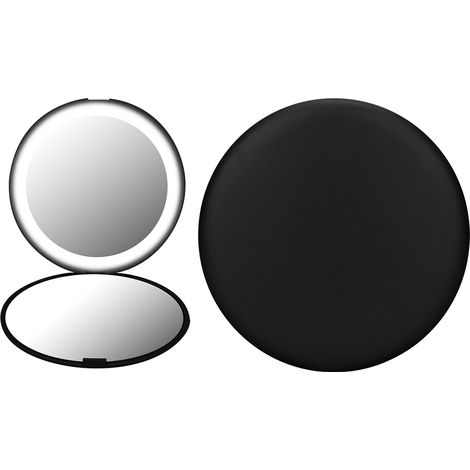 Miroir de maquillage portable et pliable avec grossissement 10x et 12 LED (noir) (1/5)