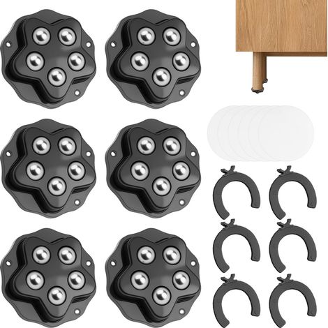 6 Pcs Roulette pour Meuble Lourd, Roulettes à Billes pour Meubles avec Frein, Roulettes Charge Lourde Pivotantes à 360° pour Appareils de Cuisine, armoires, canapés(capacité de 200 kg) (1/5)