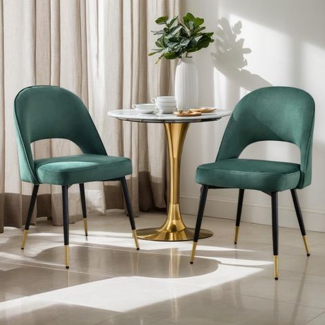 Wahson Velvet Dining Chairs Set of 2 - Modern Upholstered Kitchen Chairs with Comfortable Backrest for Living Room Restaurant Cafe, Green